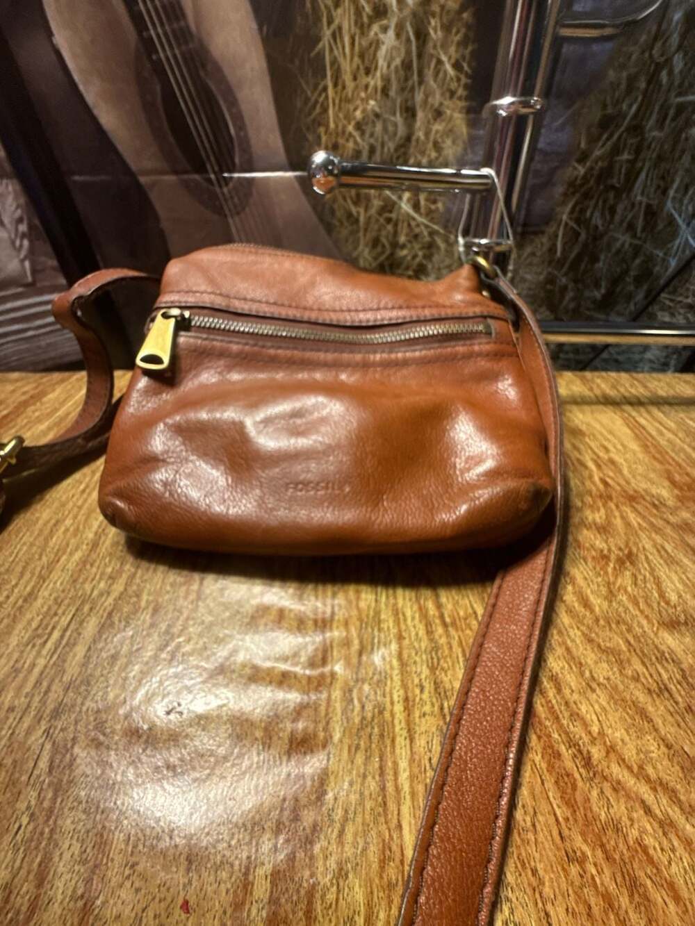 Fossil Brown Small Pebble Leather Crossbody Bag